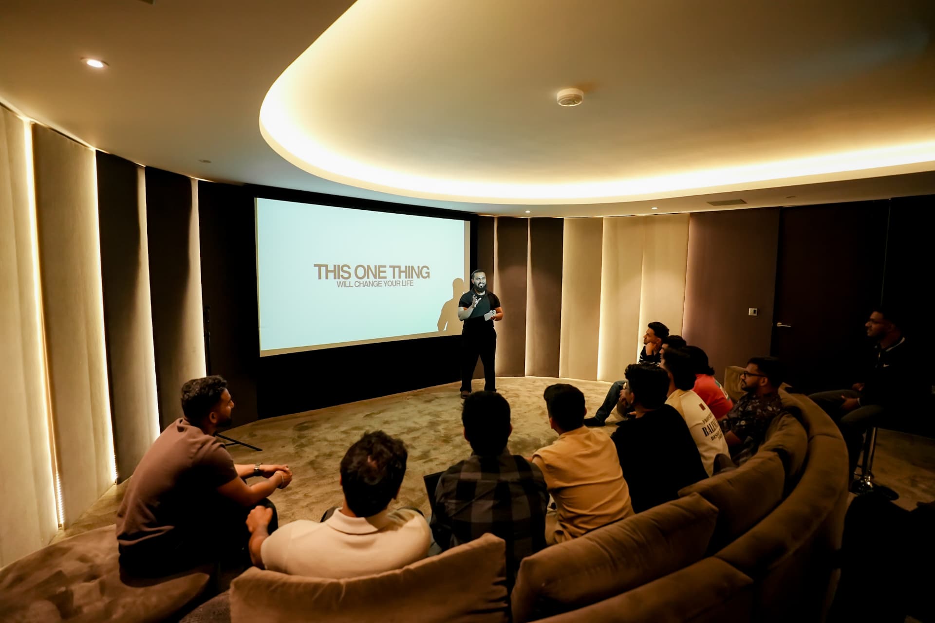 A speaker presenting at a meetup session